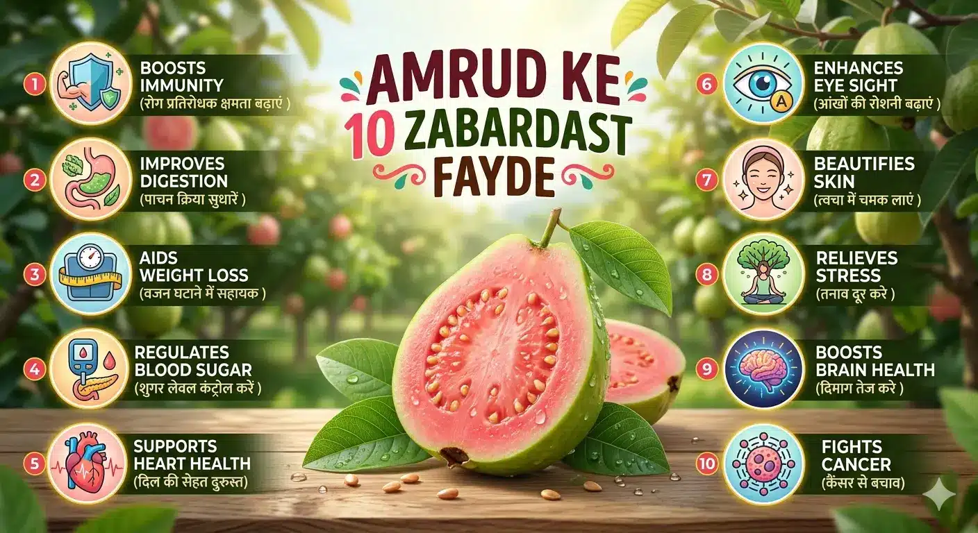 Amrud ke 10 zabardast fayde graphic infographic